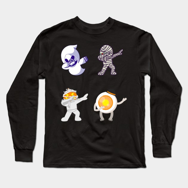 Dabbing Halloween Boys Skeleton Zombie Scary Pumpkin Mummy Long Sleeve T-Shirt by IstoriaDesign